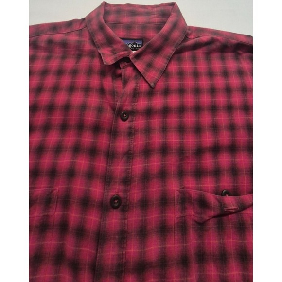 VTG Patagonia men's red/black check shirt LG button up LS Organic Cotton pocket - Picture 5 of 14